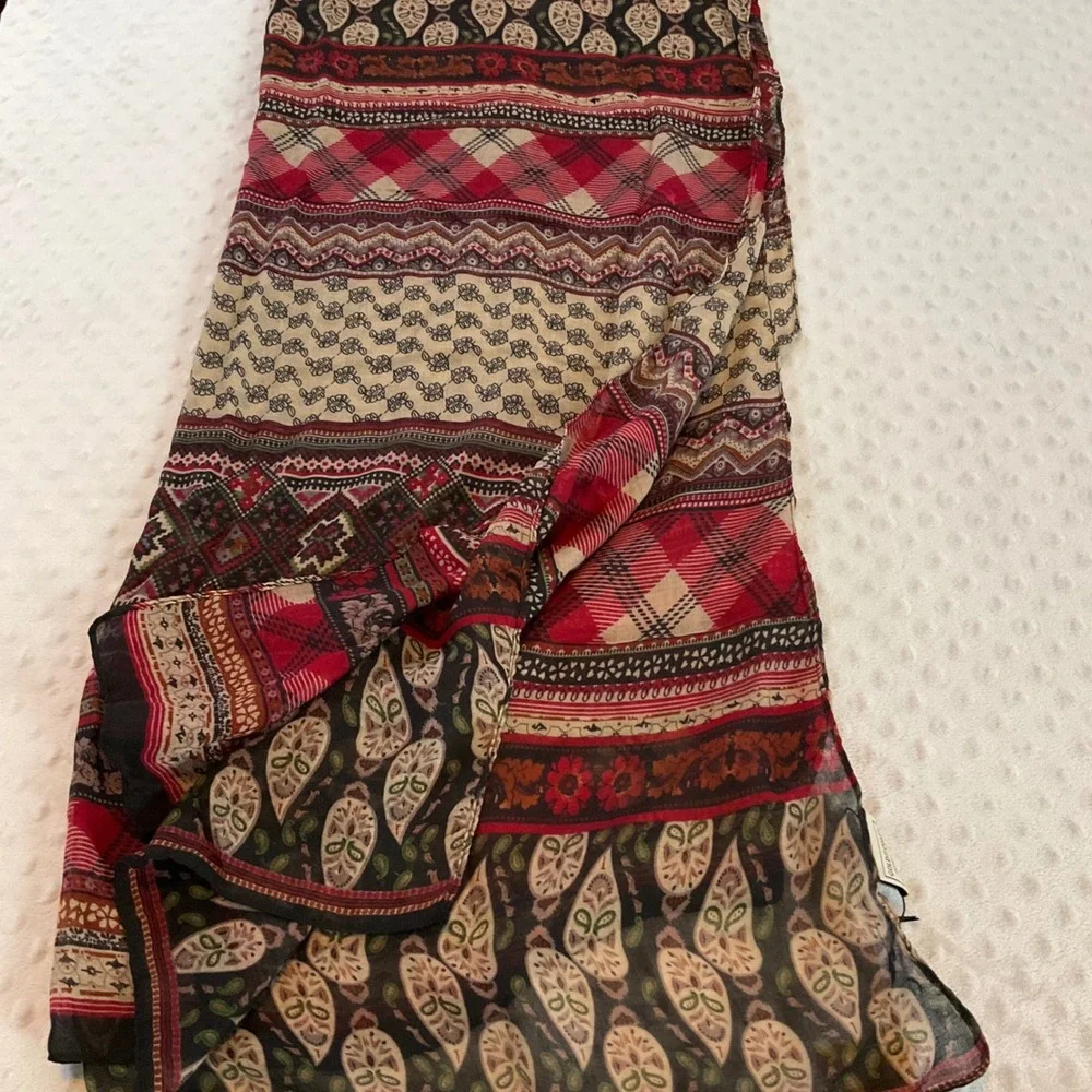 Gold Coast Bohemian Patchwork Scarf Wrap Shawl Red Beige‎ Boho Festival